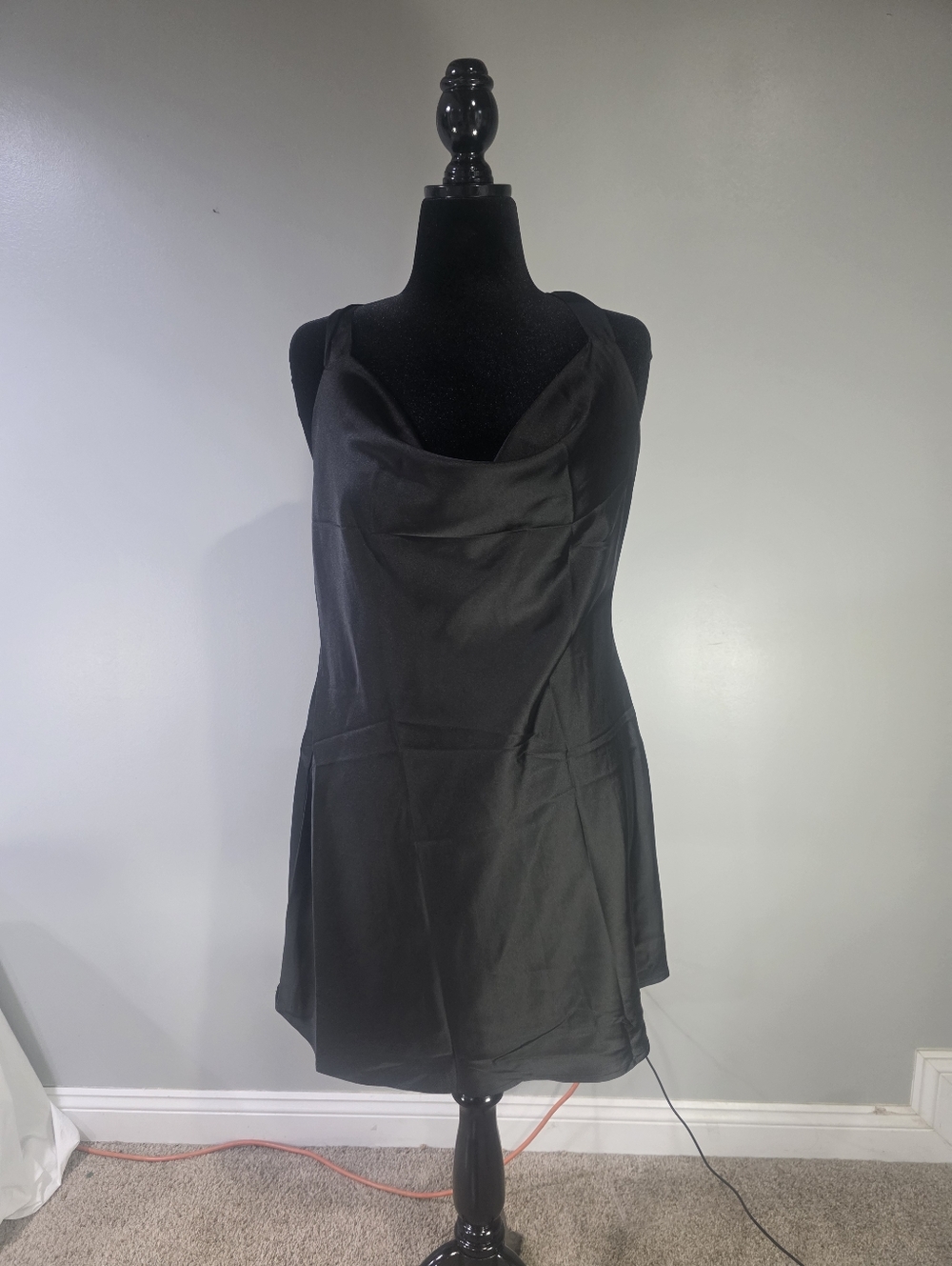 Cantonwalker Black Satin Cowl Neck Halter Mini Dress Clean Girl Whimsygoth. XL